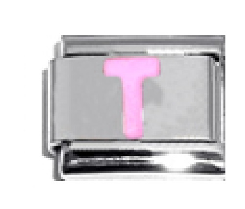 Pink Letter T - 9mm Italian charm - Click Image to Close